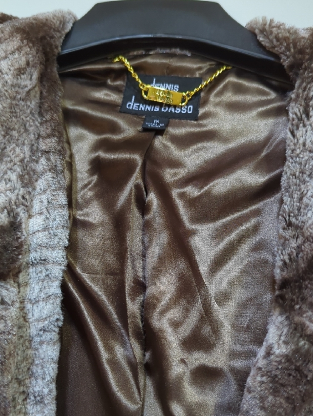 Dennis Basso Plush Faux Fur Coat in Taupe Brown - Picture 2 of 6